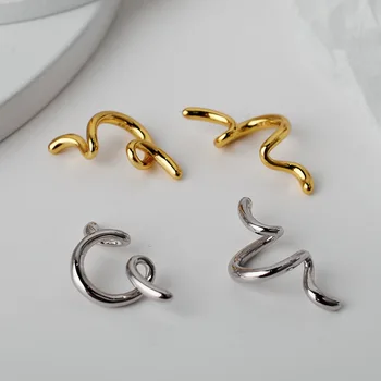

ONLY 1PC (No pierced) 10MM Authentic 925 Sterling silver White/ Gold Twist Irregular Line Geometric Clip Earrings TLE1046