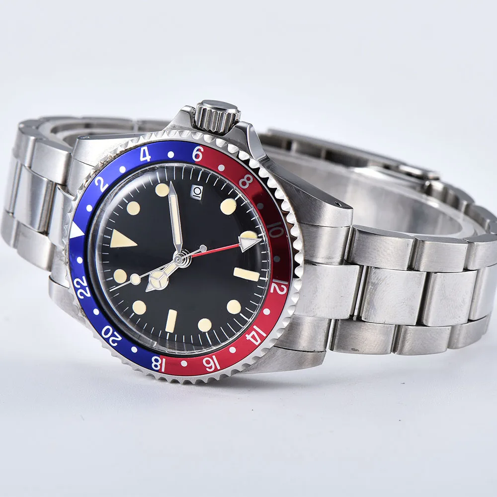 40mm watch GMT automatic luminous hand steel shell movement mechanical watch aluminum bezel brushed bracelet 1015