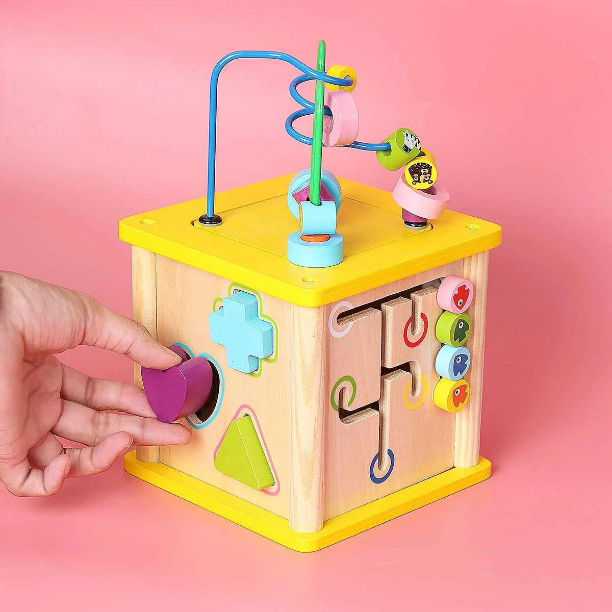 Деревянный подвижный Куб 5 в 1, многоцелевой обучающий лабиринт из бисера, цветная сортировочная игрушка в форме дерева для детей
