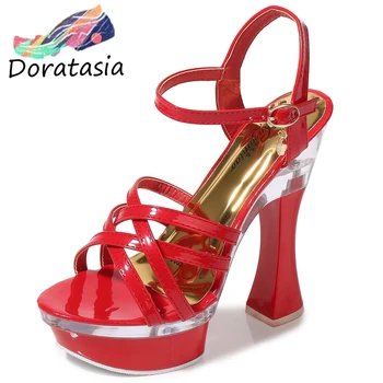 

DORATASIA Sexy Women Platform Thin Belt Rhinestone Fashion High Heels Shoes Consise Classic Sandals Women Party Sandals