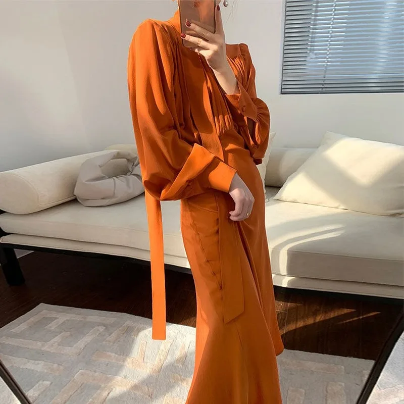 Однотонное элегантное дизайнерское платье женское осеннее платье-миди в стиле