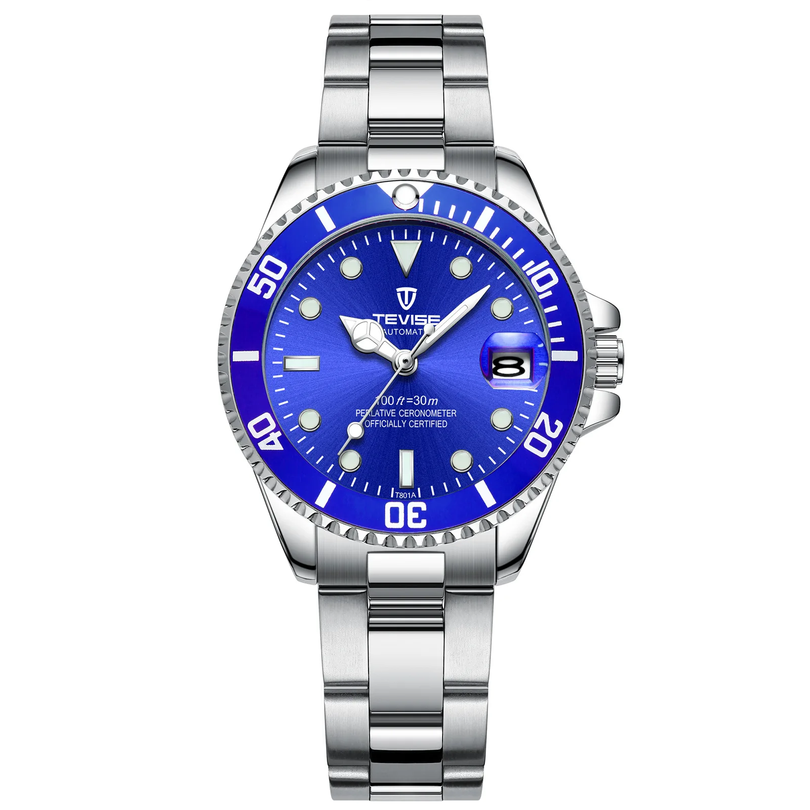 Silver-Blue TEVISE Топ бренд Мода воды Призрак для женщин кварцевые часы Швейцария водонепроницаемый стальной ремешок Календарь наручные часы Relogio Masculino - Цвет: Silver-Blue
