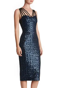 

BacklakeGirls Sexy Sweetheart Neck Spaghetti Strap Sequined Solid Color Evening Dress Tea Length Party Full Dress Abendkleider