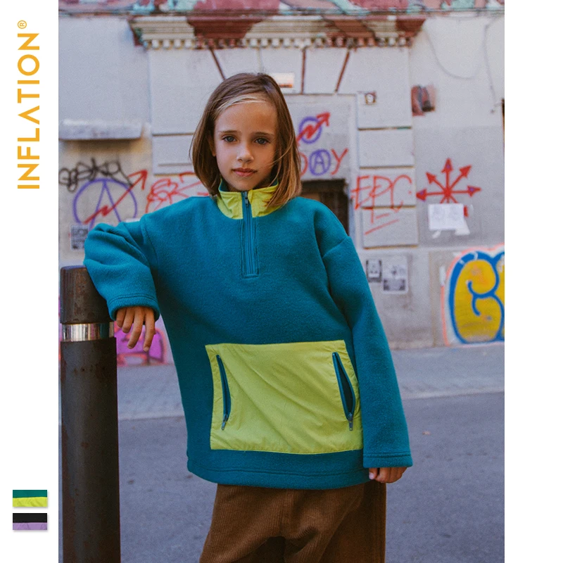 

INFLATION Thick Corduroy Toddler Sweatshirt 2019 FW Loose Color Block Sweatshirt Kid Casual Modis Pullover Boy Sweatshirt 19535A