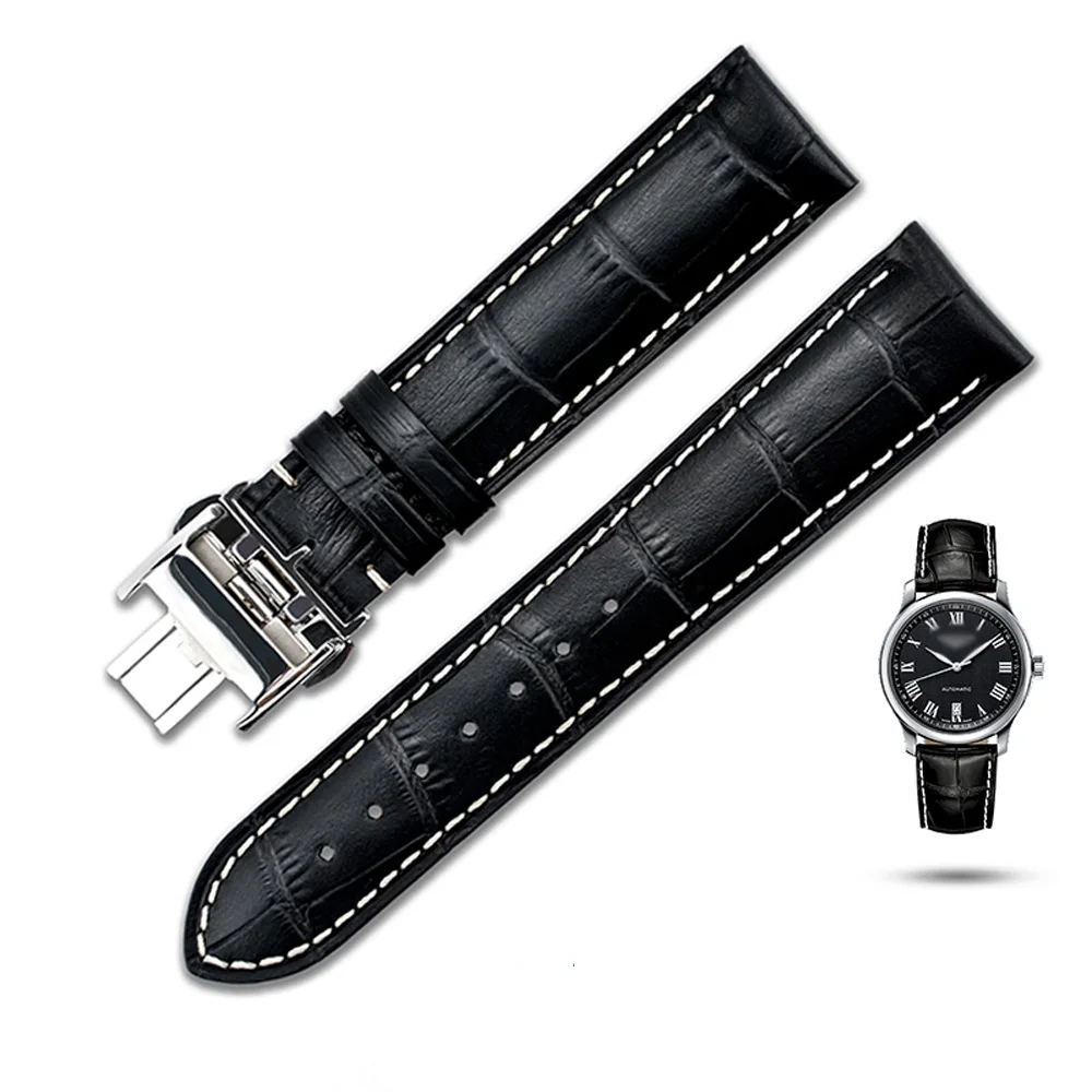 White black OT для мужчин G заменитель Longines полный спектр кожаный ремешок бабочка двойная кнопка водонепроницаемый дышащий для мужчин и женщин часы полосы - Цвет ремешка: White black