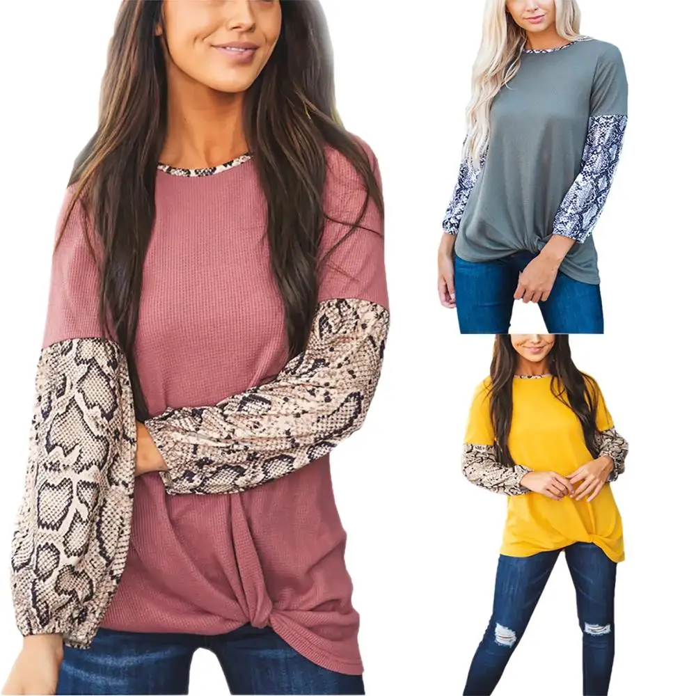 Повседневные женские футболки с круглым вырезом и длинным рукавом осеннее