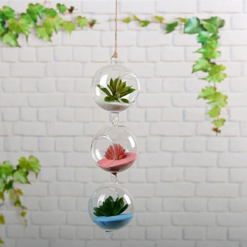 

Flower Plant Clear Glass Vase Hanging Planter Terrarium Container Party Wedding Decor Bottle Pot Home Garden Ball Round Vase New
