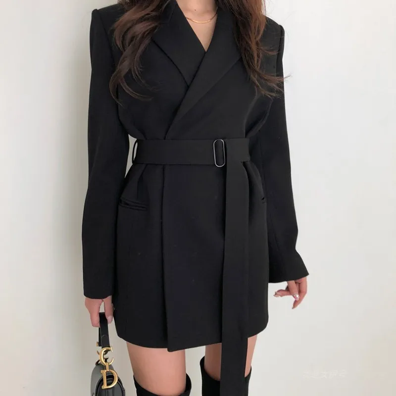 

[EWQ] 2019 Spring Autumn High Quality V-collar Long Sleeve Adjustable Waist Soid Patchwork Vintage Coat Women AH44501XL