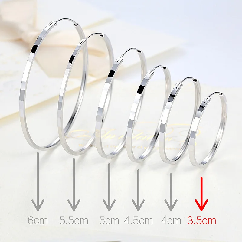 3.5 cm KASIYU925 silverThe circleerrases female2019 Новинка подходит для круглого лица серьги индивидуальность Джокер ухо кольцо опционально размер - Окраска металла: 3.5 cm