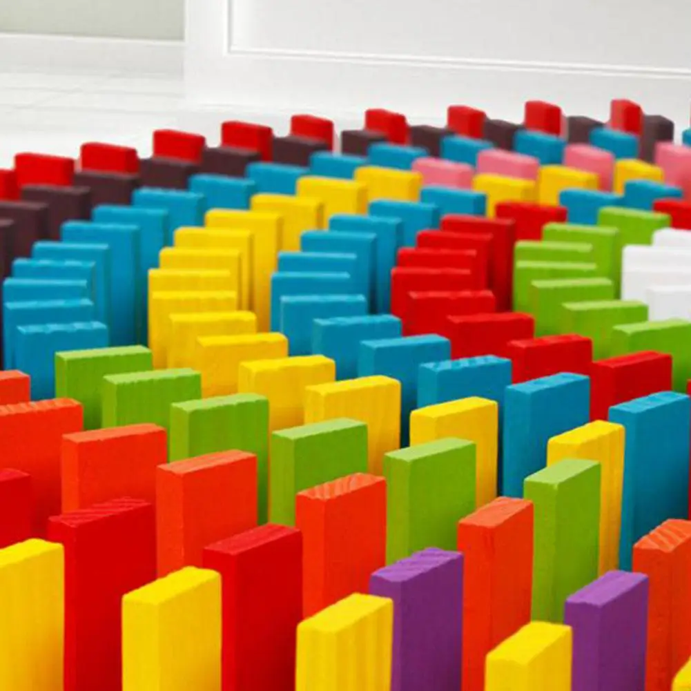 GloryStar 100Pcs Set Educational DIY Domino Game Play Wooden Blocks Toy for Kids 5