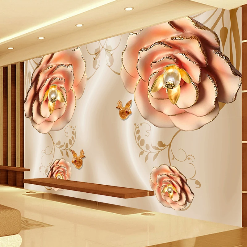 

Drop Shipping High Quality Custom 3D Wall Murals Wallpaper Luxury Stereoscopic Embossed Peony Flower Background Decor Painting