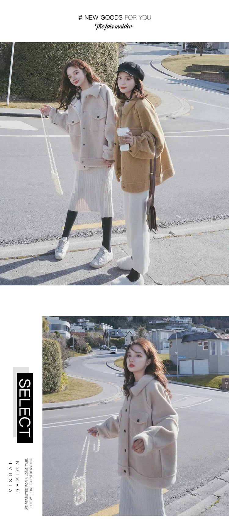 Photo Shoot Main Push INS Sweet Lambs Wool Off-white Loose-Fit Fold-down Collar Single Breasted Short-height Best Friend? Coat W