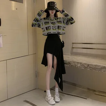 

Set Female 2020 Spring And Summer New Fashion Printed Shirt Skirt Wild Two-piece Set Temperament Was Thin Women's Clothes