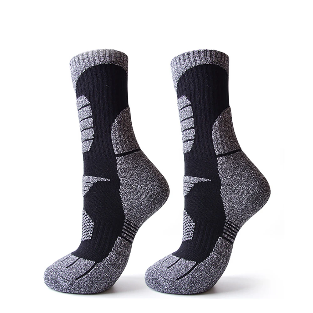 1 пара Нескользящие средней трубки теплые дышащие мягкие спортивные лыжные носки уличные впитывающие пот толстые зимние домашние альпинизмы - Цвет: Черный