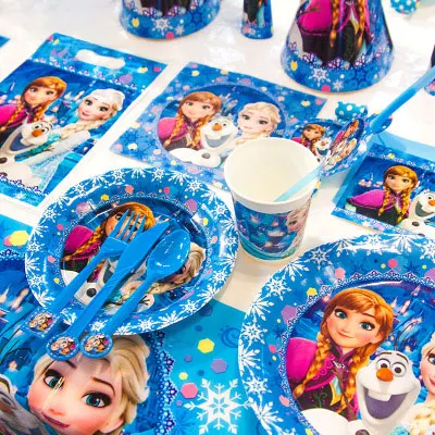 Одноразовые столовые приборы набор бумажное полотенце+ бумажная тарелка+ вечерние шляпы принцессы с героями мультфильмов синие вечерние принадлежности для тематической вечеринки