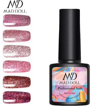

MAD DOLL Glitter Hybrid Varnishes All For Manicures Gel Nail Polish Semi Permanent Nail UV Shiny Nail Art Top Base 8ML