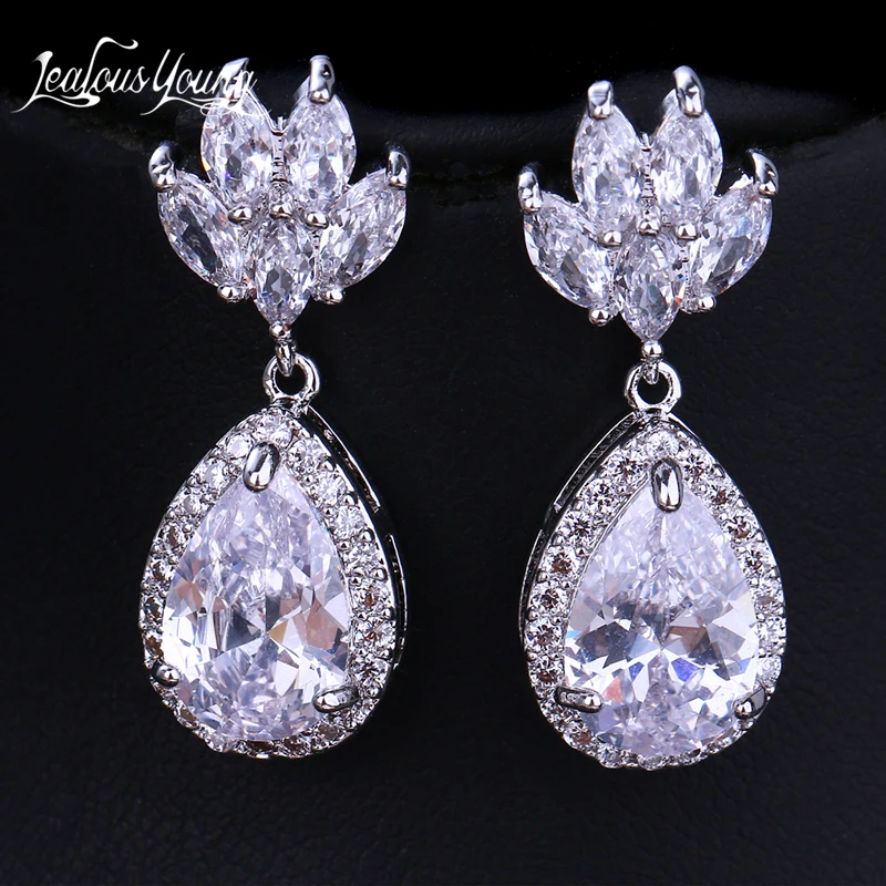 

Fashion Cubic Zirconia Flower Drop Earring for Women Silver Color Blue Green Party Earrings Jewelry Wedding Brincos Boucle