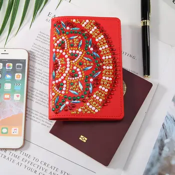 

DIY Passport Protection Cover Flower Pattern Special Shaped Diamond Painting Creative PU Leather Travel Craft Gift