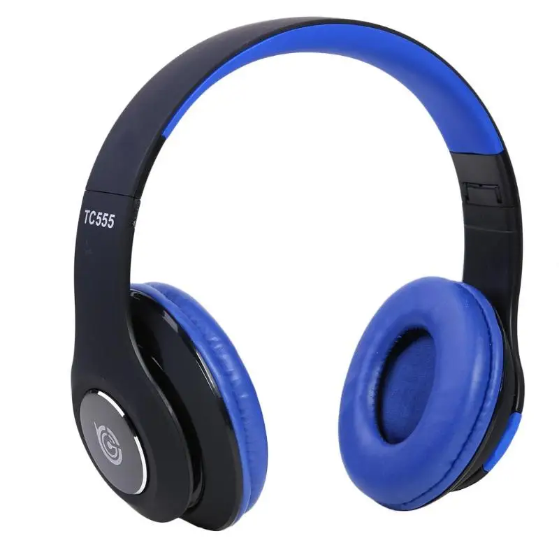 Синий TC-555 стерео беспроводные Bluetooth наушники накладные басы Складная гарнитура - Цвет: Синий