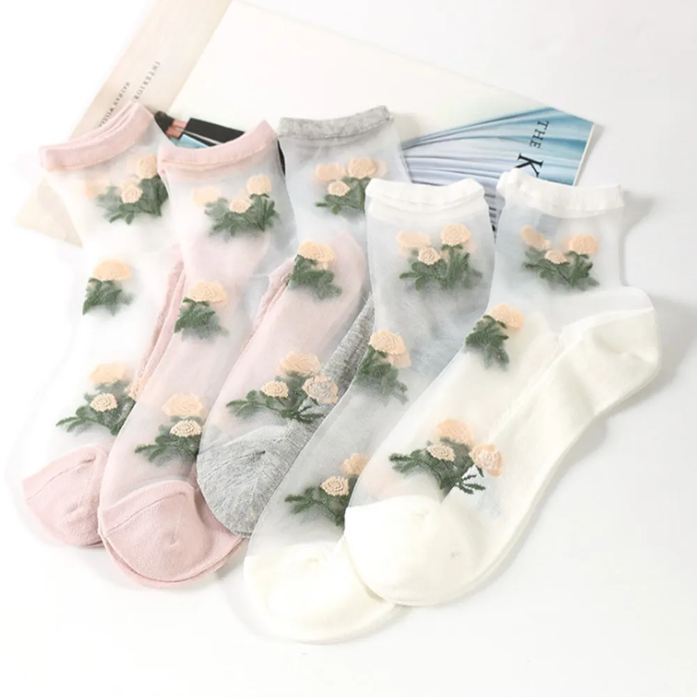 

1 Pair Fishnet Women Rose Flower Sock Lace Ruffle Soft Comfy Sheer Silk Elastic Mesh Knit Frill Trim Transparent Ankle Socks Hot