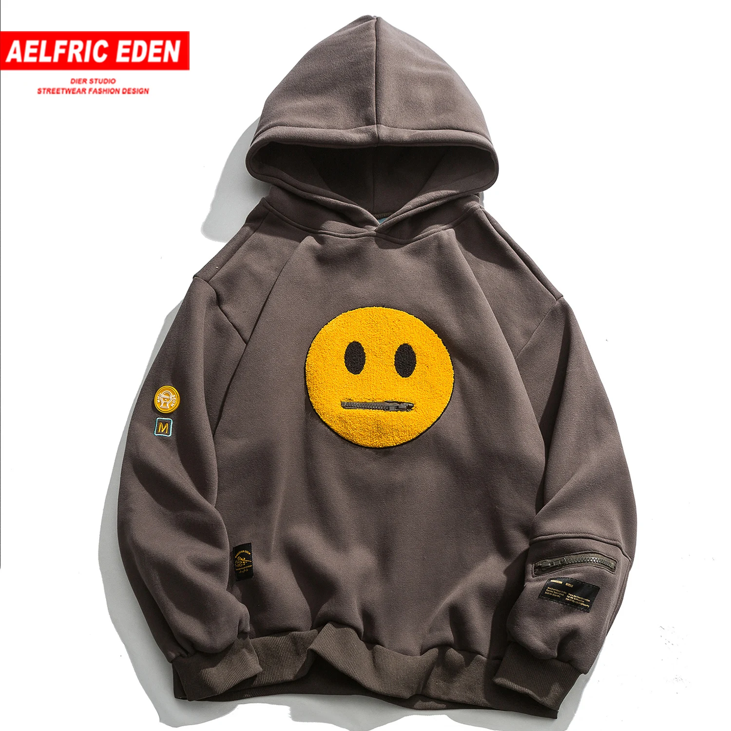 Aelfric Eden Smile Face Лоскутные флисовые толстовки с капюшоном Мужские Harajuku Повседневный хлопковый пуловер модная уличная одежда толстовки