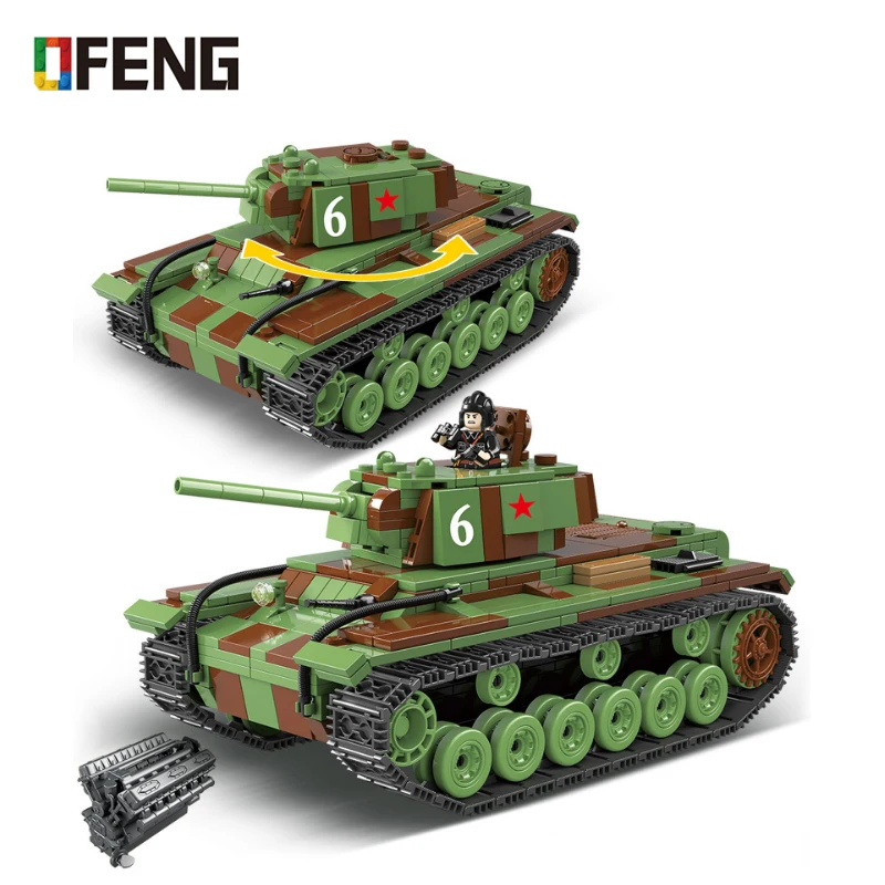 

WW2 Military Soviet Union KV-1 Tank Building Blocks Military WW2 Tank army Soldier Weapon gun Bricks Toys For children Gifts
