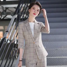 2020 Female Office Work Formal Pant Suits Women's Suit Lady 2Piece Set Blazer Trouser Jacket Suits Plus Size Short 3/4 Sleeve OL