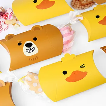 

50pcs Cute Cartoon Brown Bear & Yellow Duck Favor Pillow Box Creative Baby Gift Wrapper