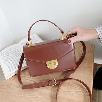 

Simple Solid Color Female Tote Bag Women Luxury Pu Leather Handbags Designer Lock Samll Flap Bag Women Shoulder Bags 2020 Hot
