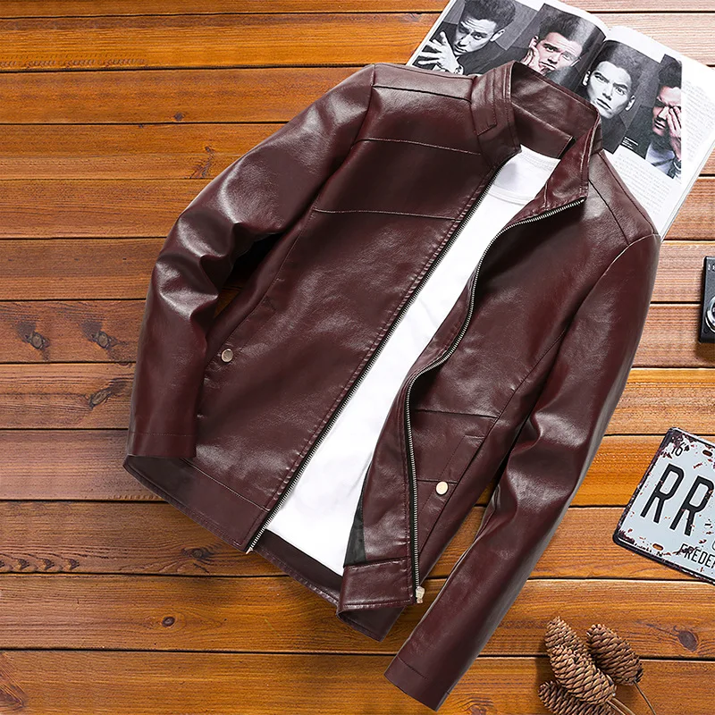 

Spring And Autumn New Style Stand Collar Solid Color PU Leather Washing Slim Fit Leather Coat Large Size Casual Leather Jacket