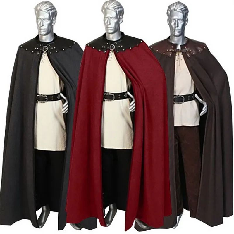 DIHOPE Retro Cape Men s Jacket Cloak Fashion Gothic Punk Jacket Knights Medieval Renaissance Fur Opent 3