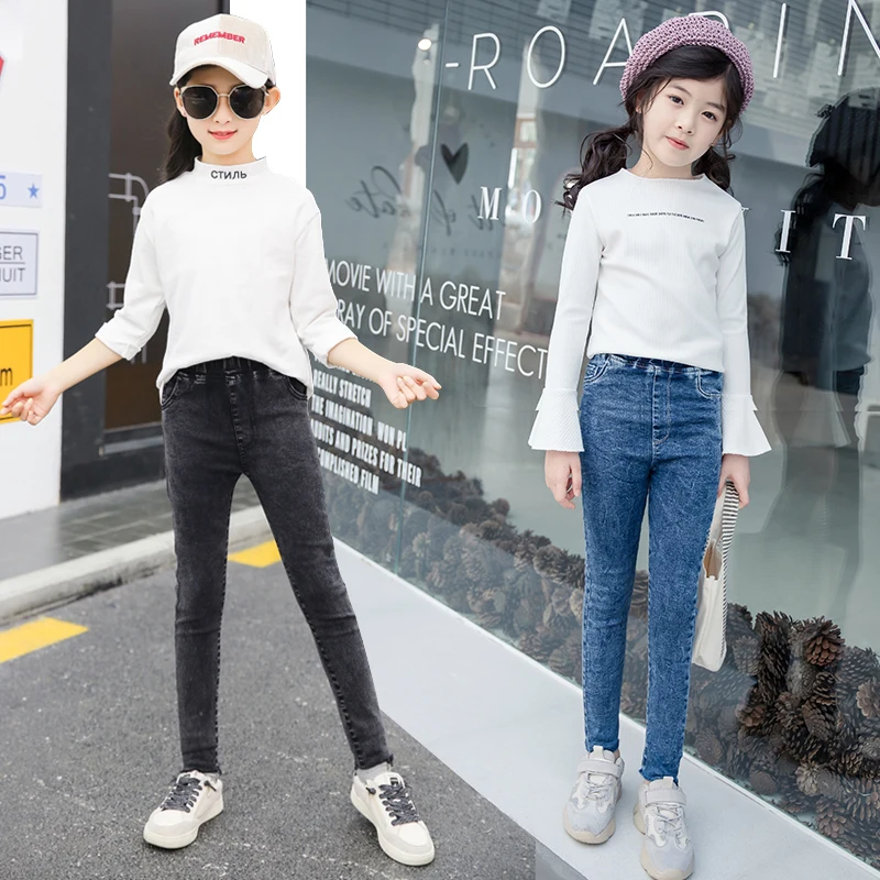 

2023 New Fashion Girls Jeans Children's Elastic Simple Pants Spring Autumn Kids Slim Denim Trousers 4-13Y Teenager Skinny Jeans