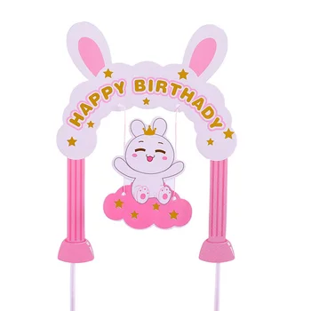 

Rabbit Happy Birthday Cupcake Topper Cute Pink Blue Cake Topper Flags For Baby Shower Kids Girls Birthday Party Cake Decorations