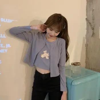

Make firm offers to Korea the new tender little cute bear vest long sleeve short knitted cardigan