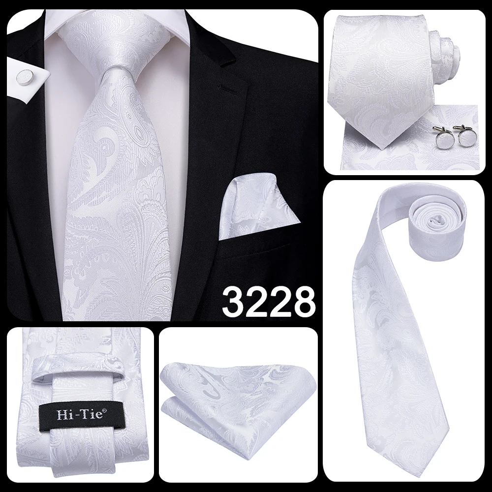 Weiß Splitter männer Krawatten Hanky Manschettenknöpfe Set Silk krawatten Für Männer Hochzeit Party Business Herren Krawatte 2022 Neue mode Marke Hallo-Krawatte – Detail 16