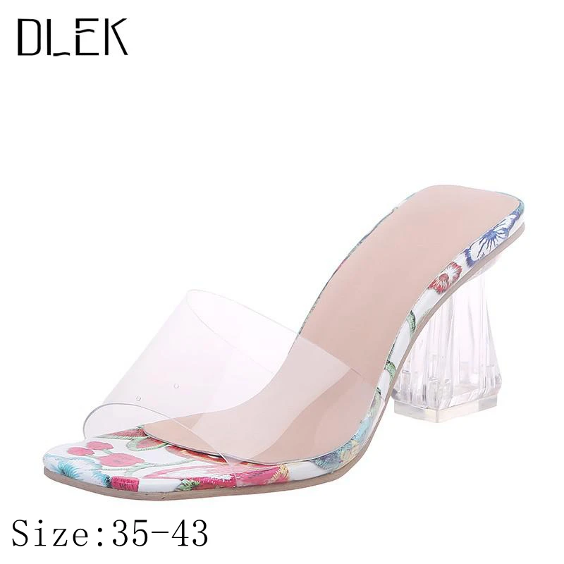 Босоножки на высоком каблуке Прозрачные туфли не сужающемся книзу массивном