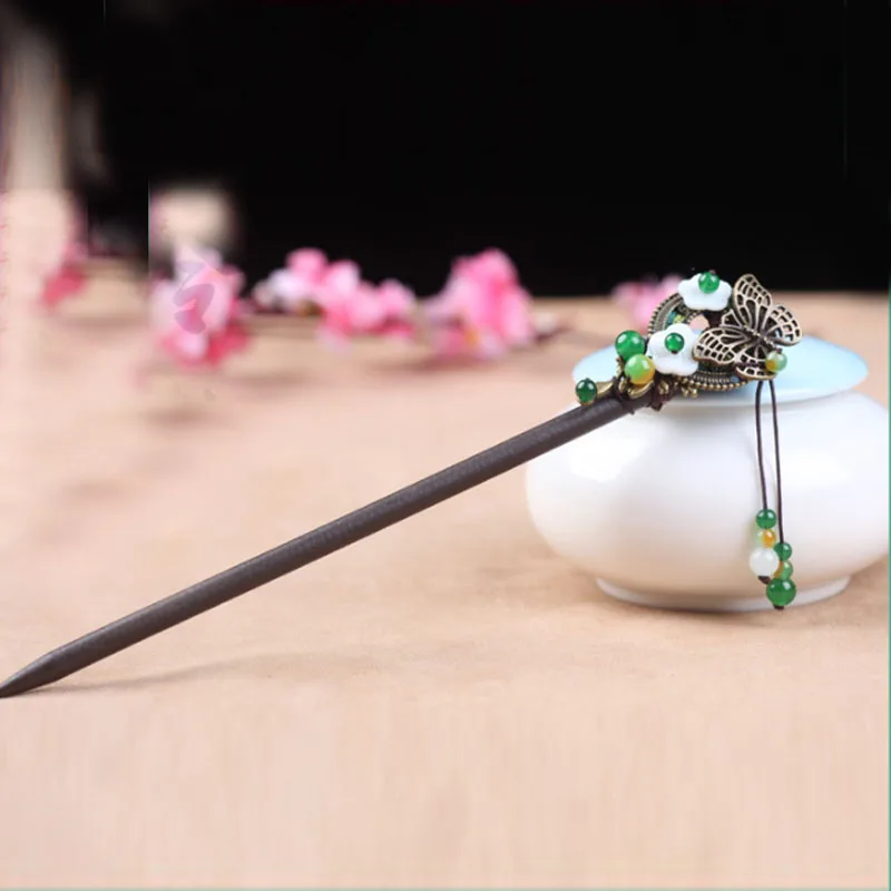 

Ручная работа Kanzashi натуральная древесина нефритовый держатель для пучка волос винтажный Восточный Китайский Японский классический аксессуар HS027