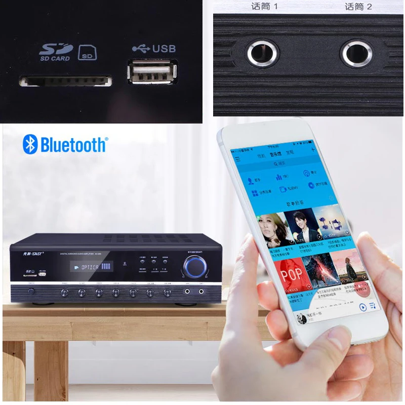 Home High Power Subwoofer 5.1 Home Theater Hifi Amplifier with USB SD 220V 500W / 650W AV-295 Bluetooth Amplifier