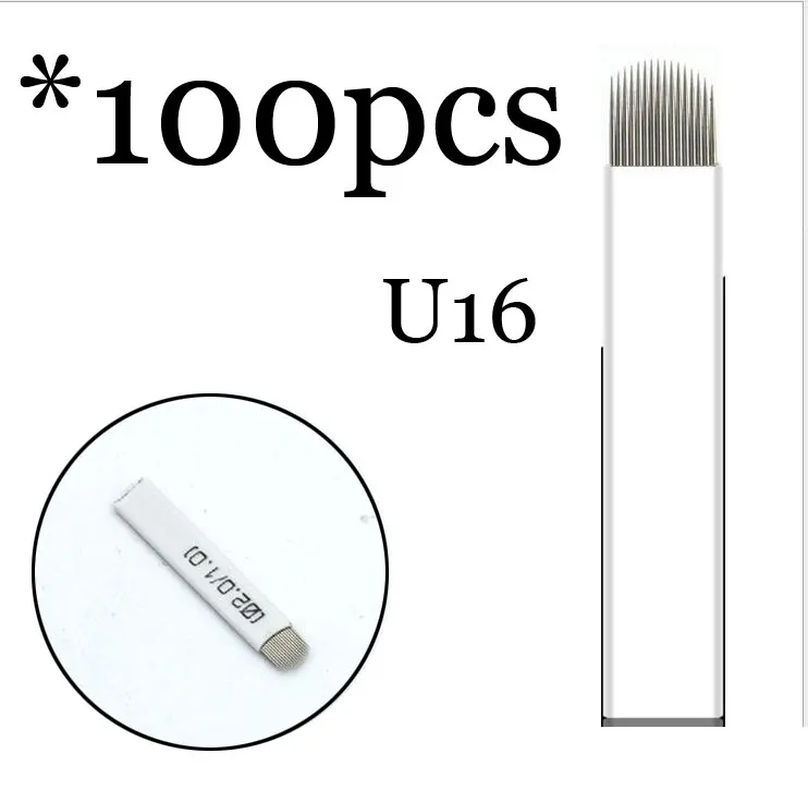 100pcs16U 0,18 мм 7 9 11 12 14 U форма Перманентный макияж бровей flex иглы татуировки лезвия для 3D микроблейдинга Ламина лезвие Agulhas Tebori - Габаритные размеры: 100pcs16U