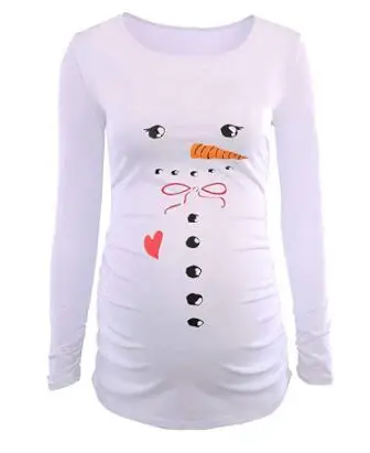 Ceny Boże narodzenie ciąża T shirt kobiety z długim rękawem kreskówkowe bałwany t shirt najlepsze ubrania macierzyństwo topy
