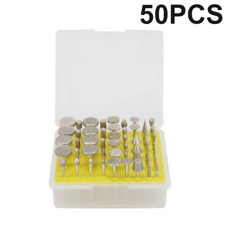 50pcs Diamond Coated Shank Spherical Head Mounted Point Grinding Bit Round Ball