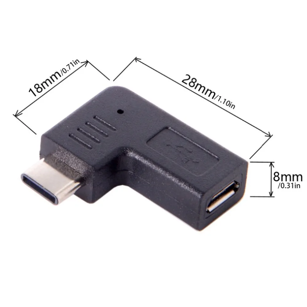 USB-C type-C штекер Micro USB Женский адаптер для передачи данных 90 градусов угловой тип черный тонкий и портативный дизайн