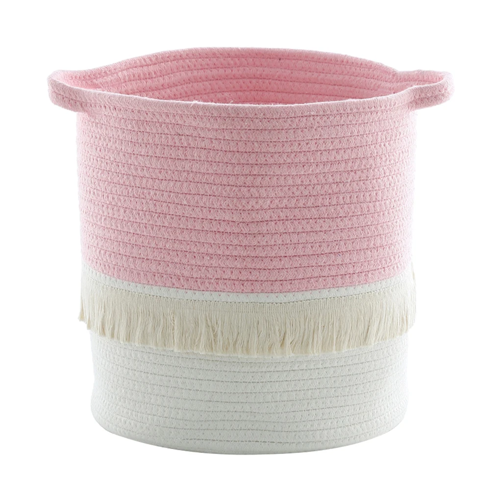 Cotton Rope Knitted Pompom Decor Laundry Basket Toy Storage Bucket Photo Prop Toy Basket Bucket Organizer
