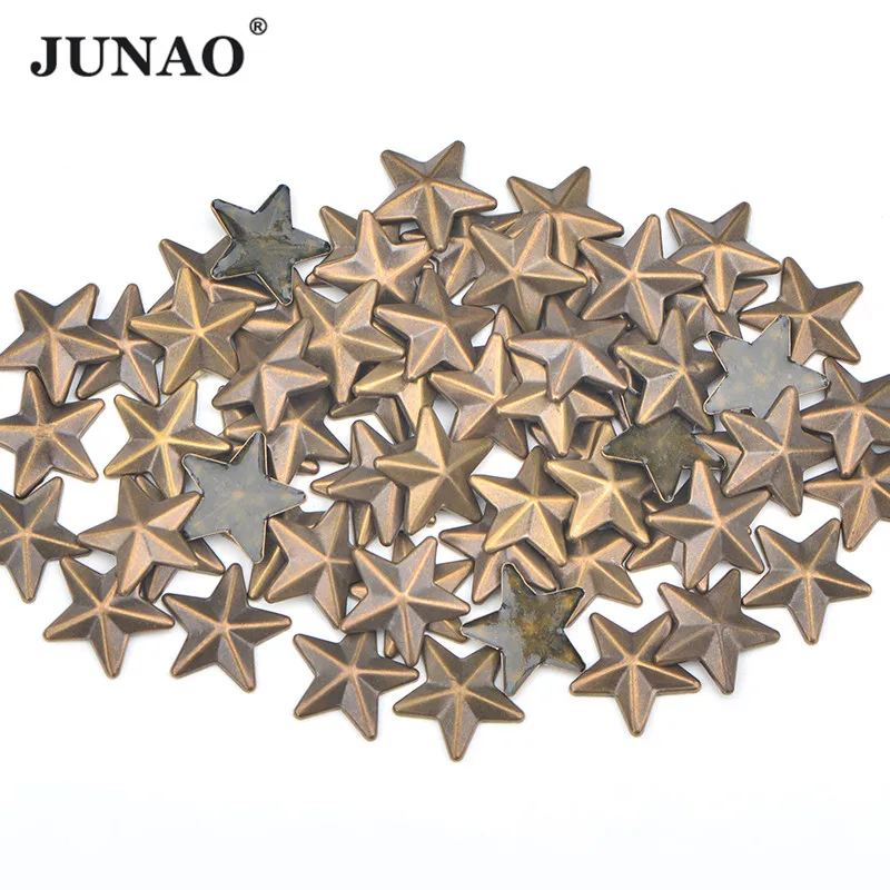 

JUNAO 6 8 10 12 20mm Hotfix Bronze Gold Star Rhinestone Motif Iron on Metal Patches Transfer Strass Applique For Clothes Crafts