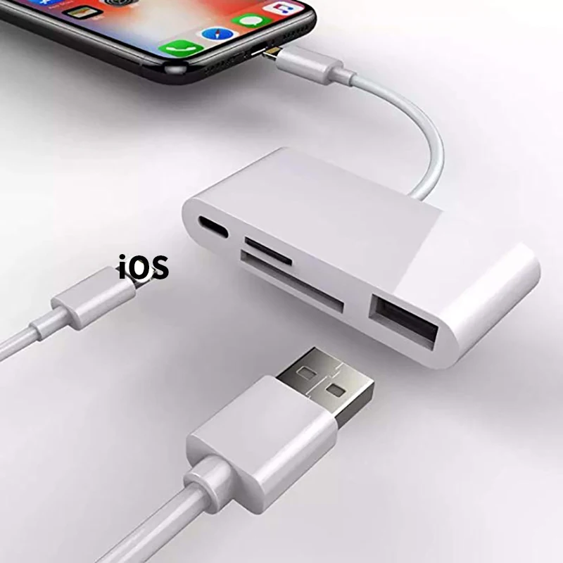 

SD/TF Card Reader 4 in 1 SD Card Reader Adapter Digital Camera Reader Adapter Trail Game Camera Viewer with 1USB OTG with iPhone