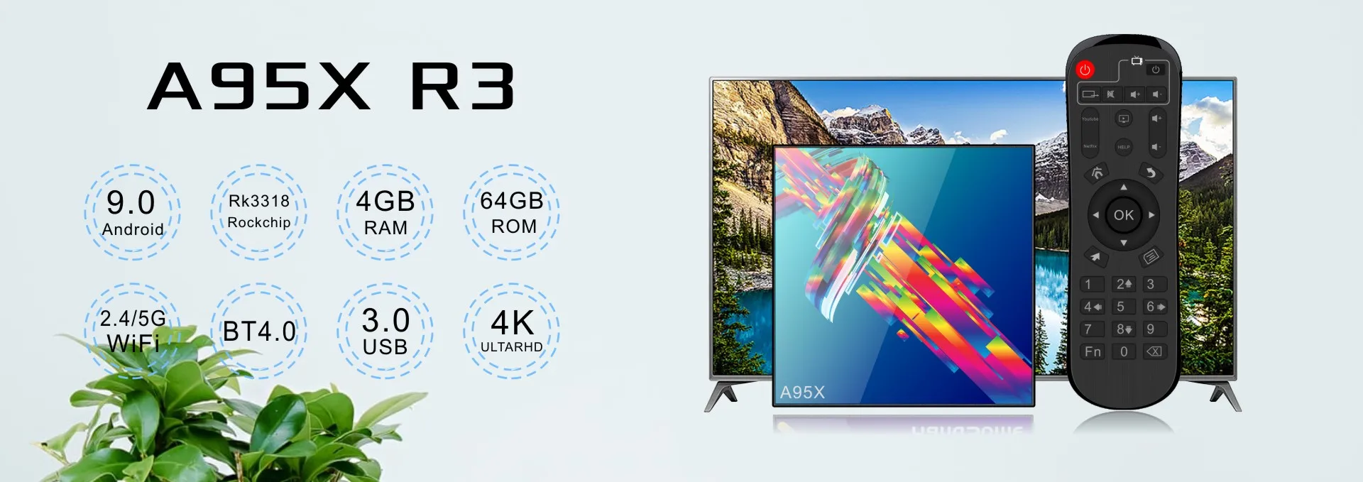 A95X R3 медиаплеер Android 9,0 4GB ram 64GB 32GB 4K Smart tv Box RK3318 2,4G/5 GHz Wifi USB3.0 Google Play Netflix Youtube