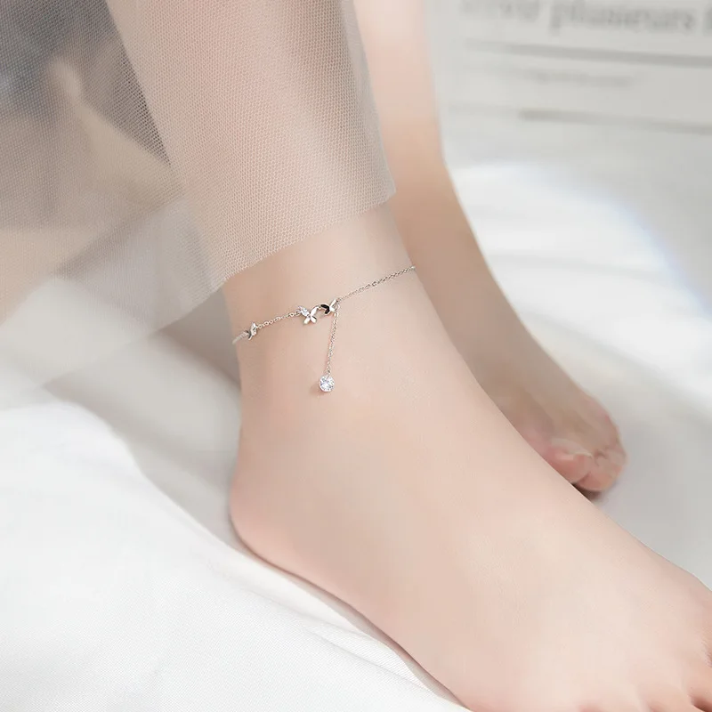 MloveAcc Genuine 925 Sterling Silver Fashion Tassel Butterfly Shiny CZ Anklets for Women Fine Silver 925 Jewelry MloveAcc Genuine 925 Sterling Silver Fashion Tassel Butterfly Shiny CZ Anklets for Women Fine Silver 925 Jewelry
