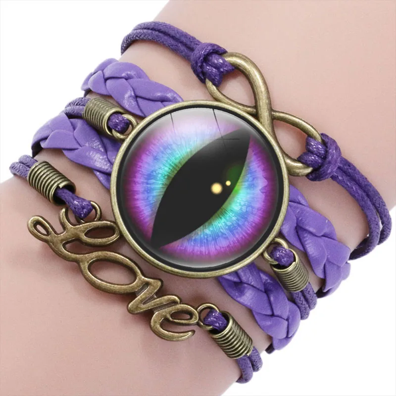 10PC Longan Eye Glass Cabochon Charm Braided Multi Layer Bracelets Men Women Fashion Leather Bangle Gifts Jewelry | Украшения и