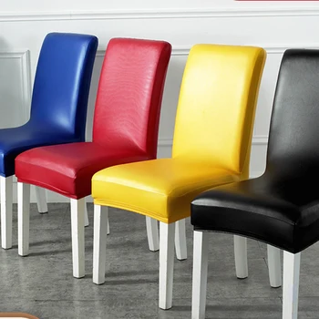

Soft PU Leather Waterproof Chair Cover Elastic Chair Cover Hotel Cover Universal For Case Size Chair Wedding Slipcover Banquet