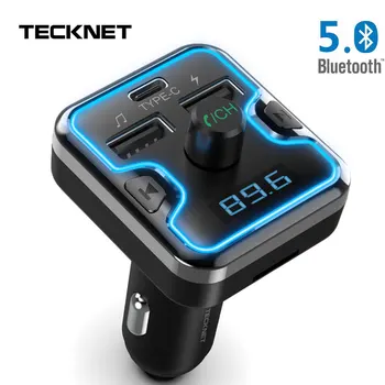 

TeckNet Car Charger for Phone Handsfree FM Transmitter Bluetooth Car Kit LCD MP3 Player RGB Dual USB Fast Car Phone Charger
